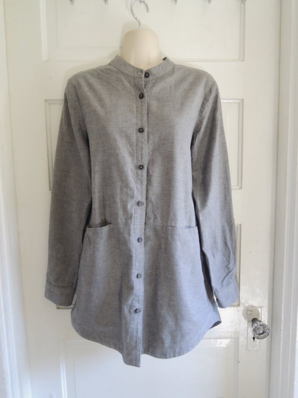 Nau Soft Gray Organic Cotton Tunic Button Front Pockets S